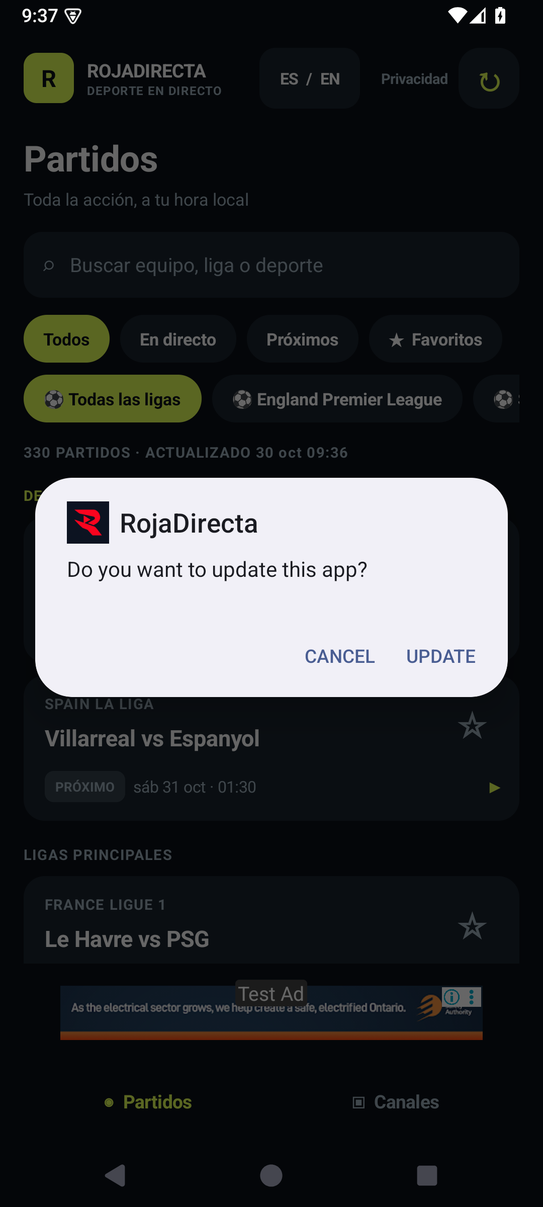 Confirmación de actualización de Android.